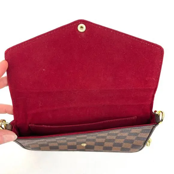 Unbranded Lux Brown Check Small Purse Long Gold Chain Red Lining Faux Leather - Picture 3 of 5